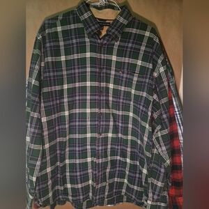 Tommy Hilfiger Men's Blue and Green Plaid Shirt
